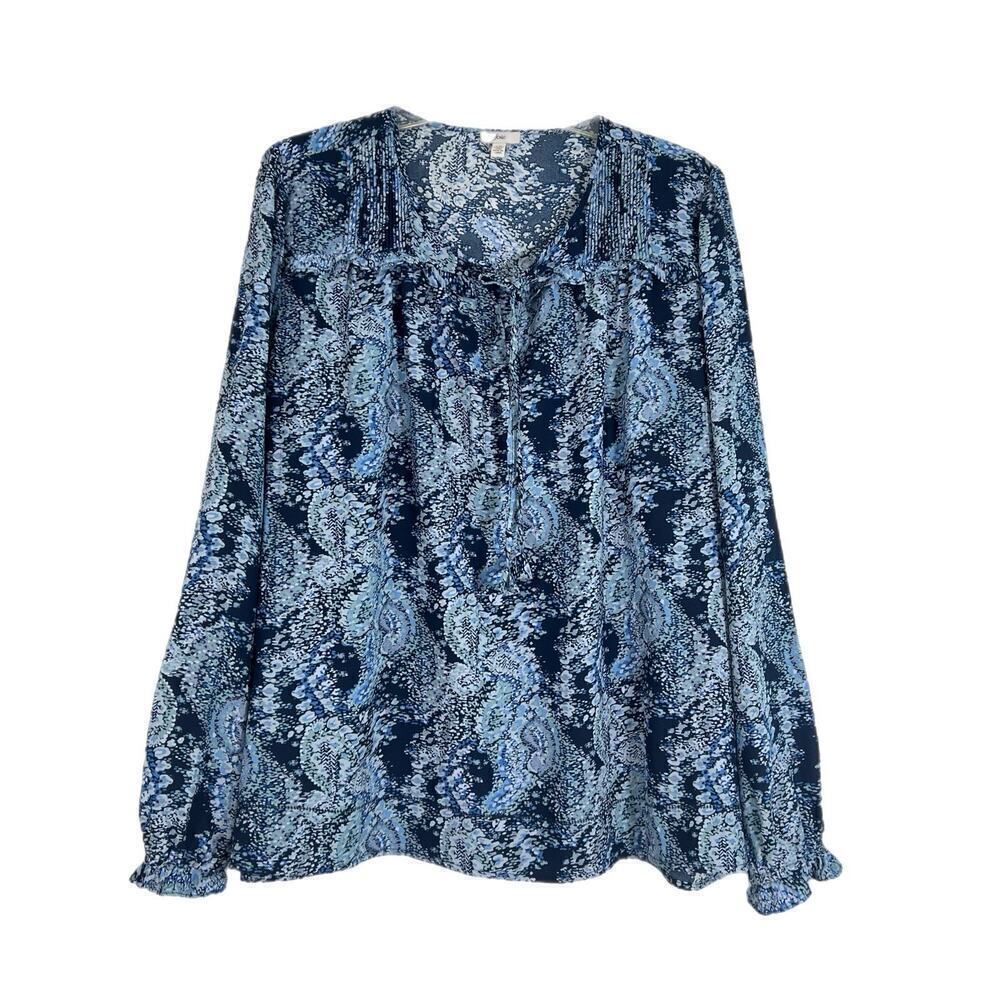 Joie Peasant Top Women Size L / XL Blue Tie Neck Blouse Tunic Oversized Paisley